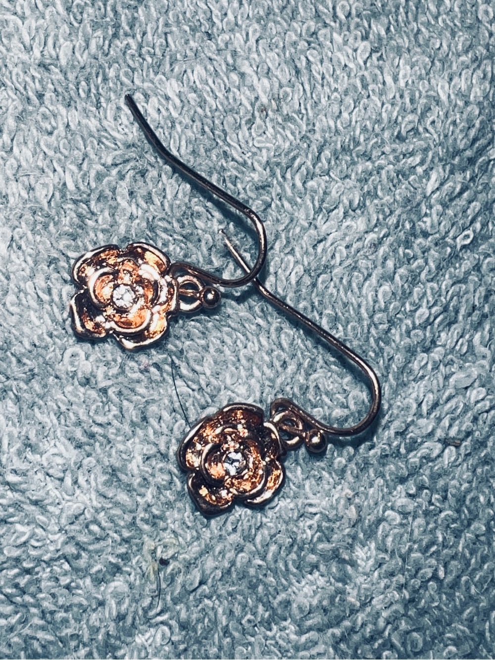 Gold Flower Drop Earrings with Crystal Accent